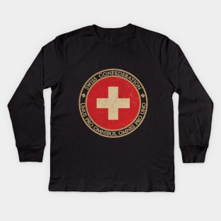 Vintage Switzerland Swiss Confederation Europe European EU Flag Kids Long Sleeve T-Shirt